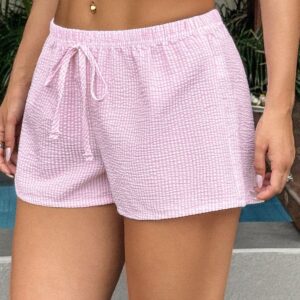 Casual Solid Plaid Belted Shorts