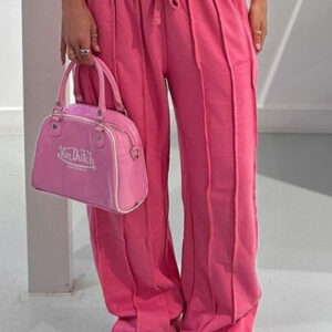 Solid 3D Line Loose Drawstring Pants