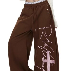 Contrast Print Curved Leg Wide Pants