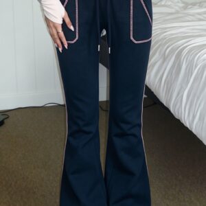 Contrast Drawstring Slim Knit Casual Pants