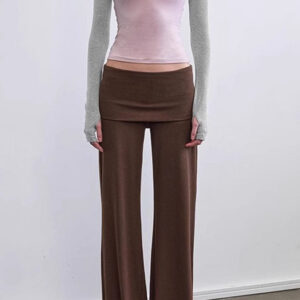 Solid Knit Foldover Waist Flowy Pants