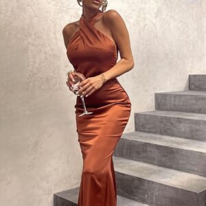 Chic Solid Slim Backless Sleeveless Maxi Dress