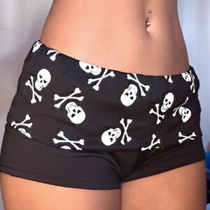 Chic Gothic Skull Low Rise Bodycon Denim Shorts