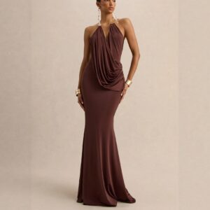 Ruffle Cowl Neck Bodycon Maxi Dress