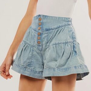 Ruffled Hem A line Denim Casual Shorts