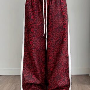 Leopard Print Spliced Casual Pants