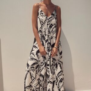 Vacation Coconut Print Loose Boho Dress